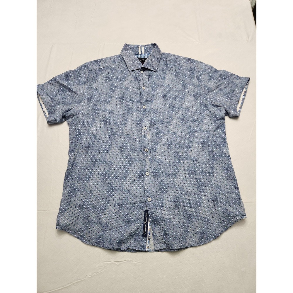 Robert Graham Shirt Mens XL Linen Cotton Tailored Fit Short Sleeve Geo Print